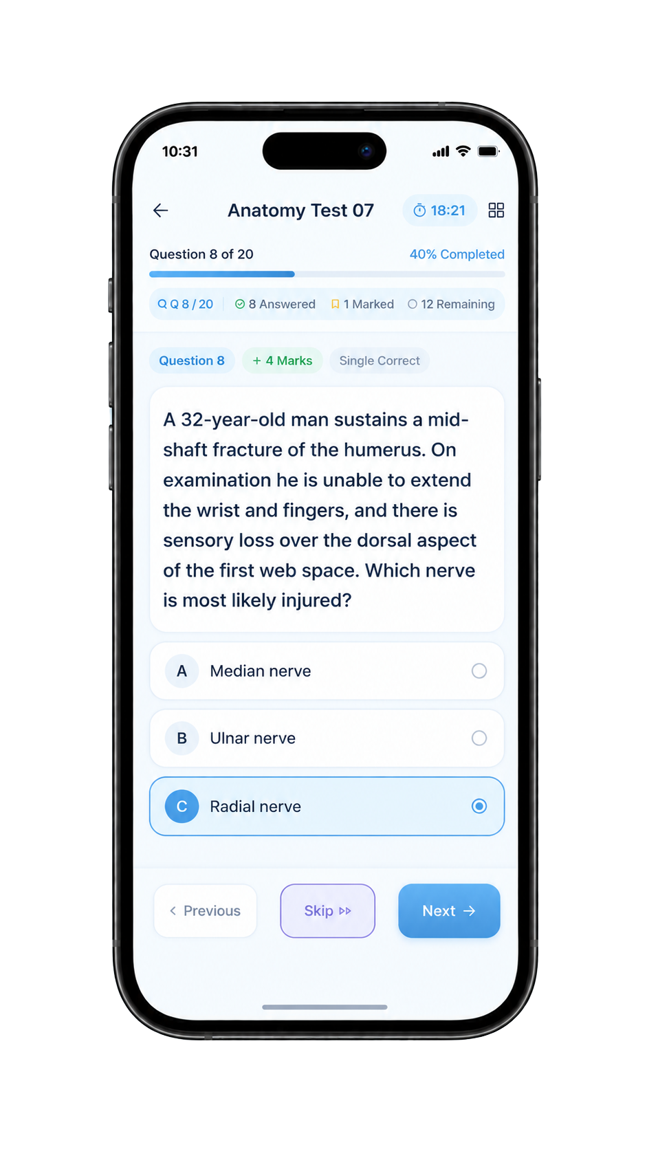 MyTestCart Anatomy mock test interface